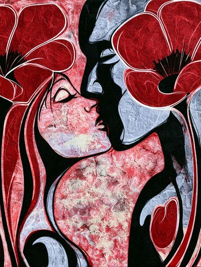 Red Floral Lovers Abstract Print. poster