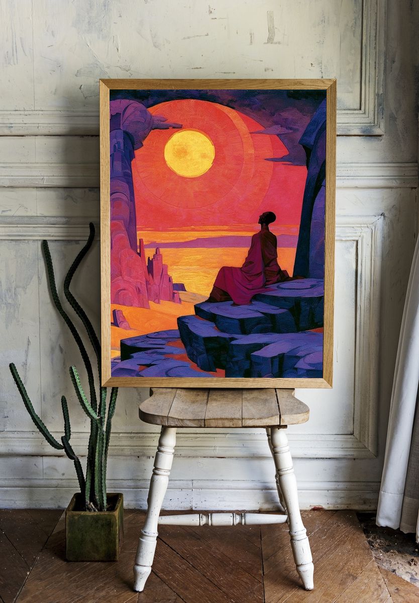 Sunset Meditation Surrealism Print. room preview
