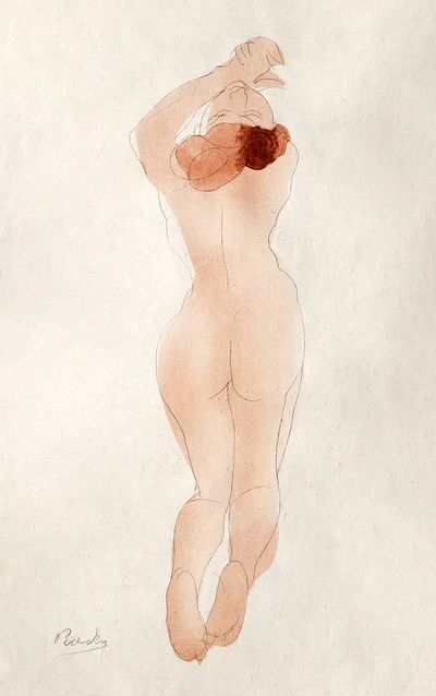 Naked woman showing her bum. poster print