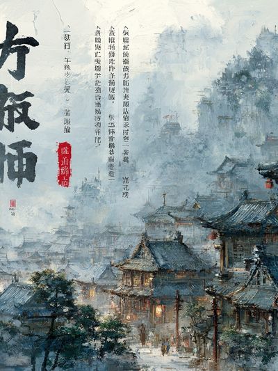 Misty Ancient Village Ink Poster. poster