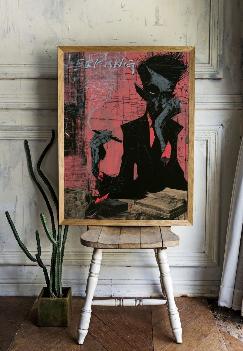 Noir Smoking Figure Street-Art Poster. — room view 1