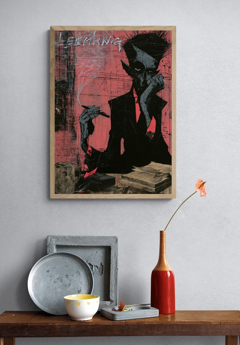 Noir Smoking Figure Street-Art Poster. — room view 3