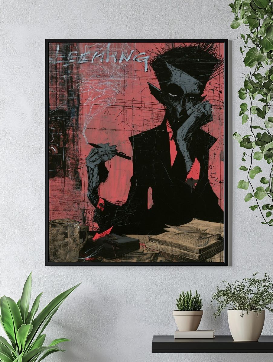Noir Smoking Figure Street-Art Poster. — room view 4