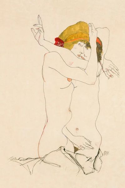 Two Women Embracing (1913) Egon. poster print