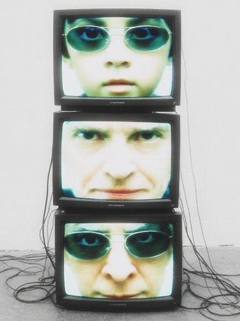 Stacked TV Faces Contemporary Print. poster detail