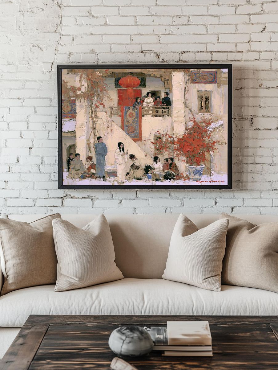 Chinese Courtyard Scene Fine-Art Print. — room view 1