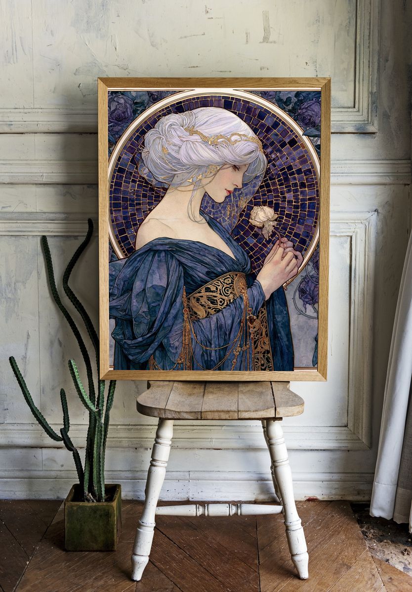 Mystic Woman with Ravens Art Nouveau Poster. room preview
