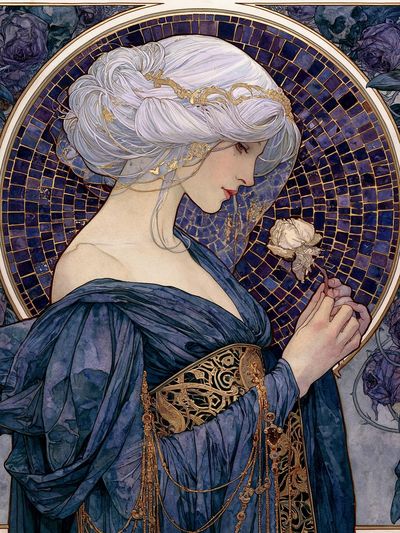 Mystic Woman with Ravens Art Nouveau Poster. poster