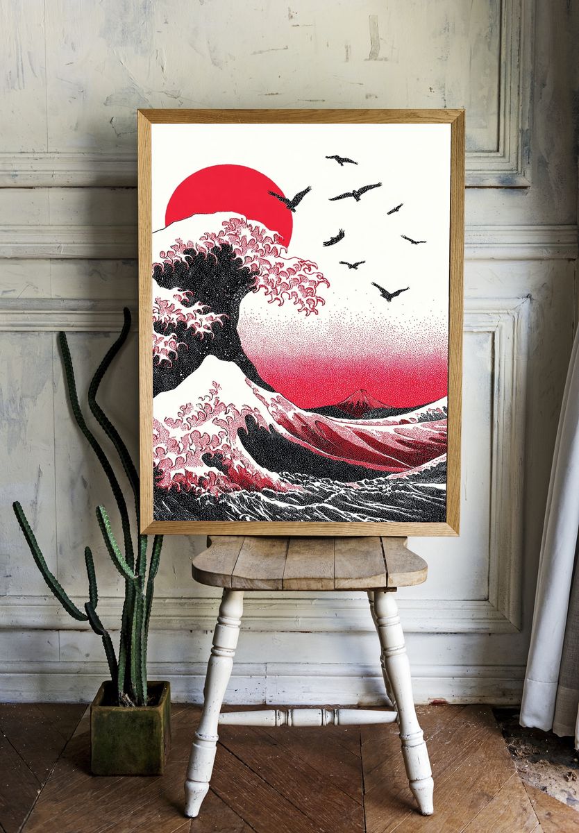 Great Wave Red Sun Print room preview