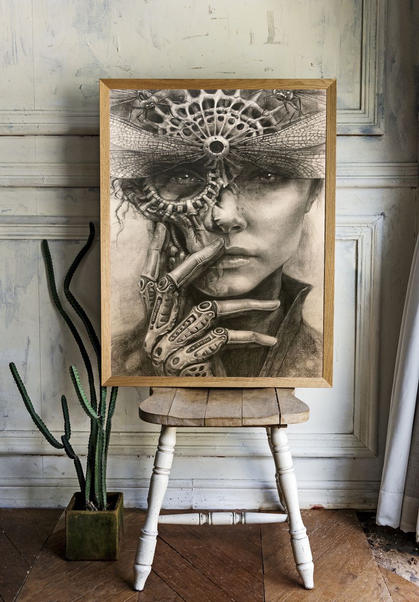 Surreal Cybernetic Portrait Print. — room view 1