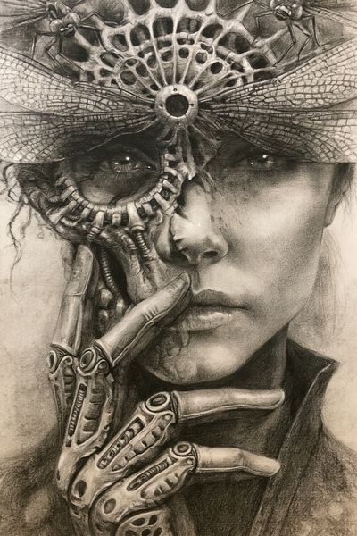 Surreal Cybernetic Portrait Print. poster print