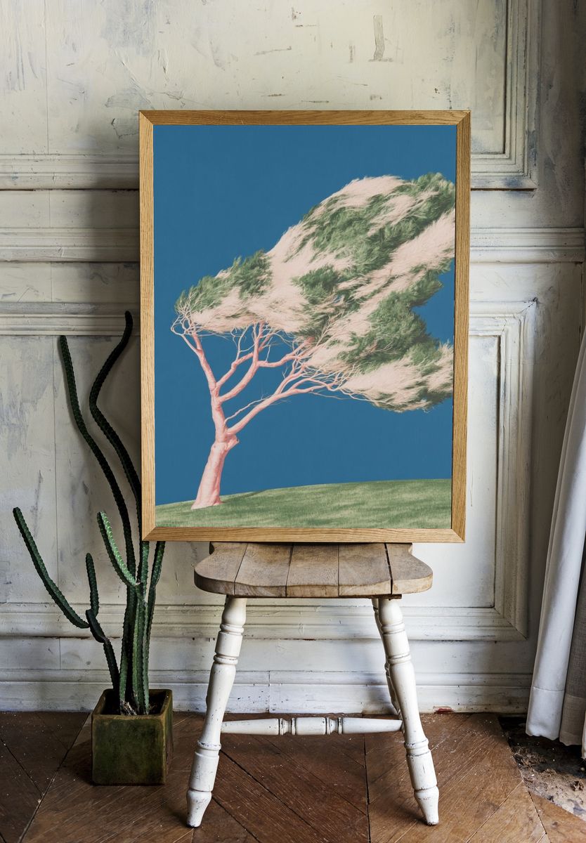 Windblown Tree Surrealism Print. — room view 1