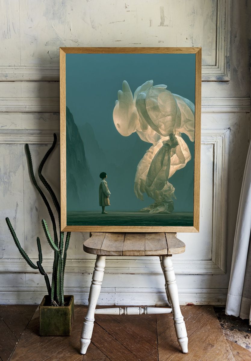 Dreamlike Giant Rabbit Surrealism Print. — room view 1