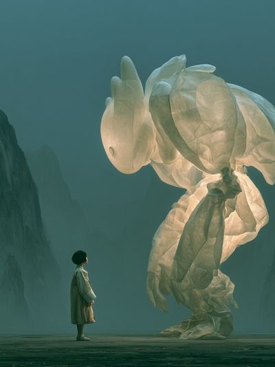 Dreamlike Giant Rabbit Surrealism Print. poster