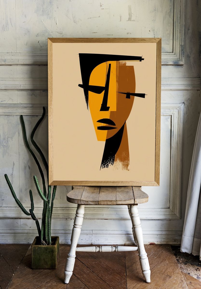 Abstract Face Minimalist Print. — room view 1
