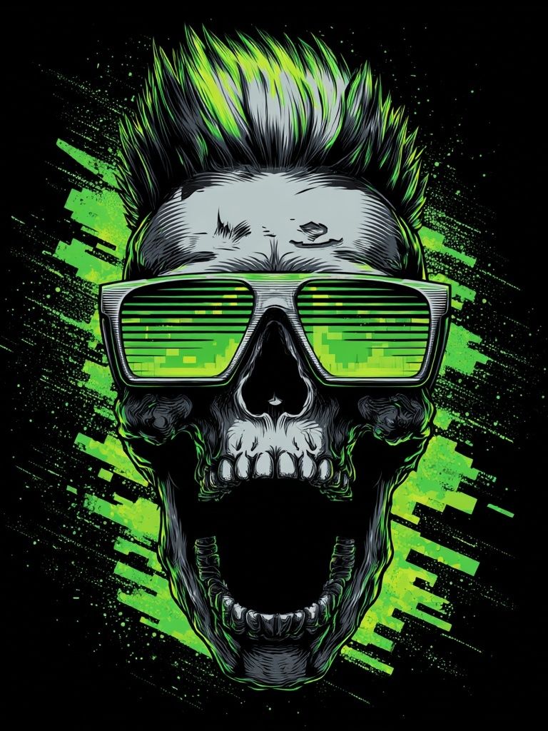 Neon Skull Street-Art Poster. poster detail