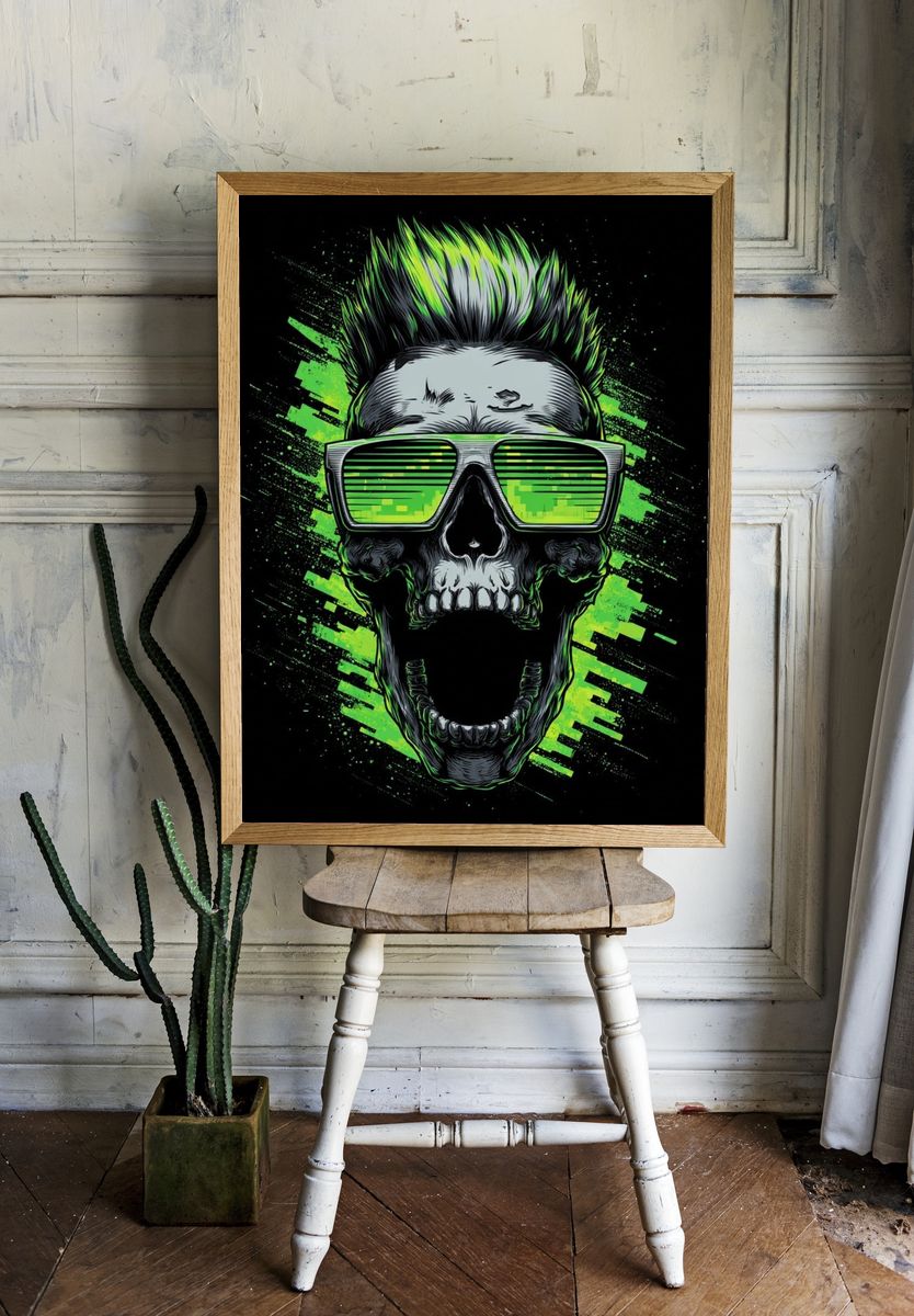 Neon Skull Street-Art Poster. room preview