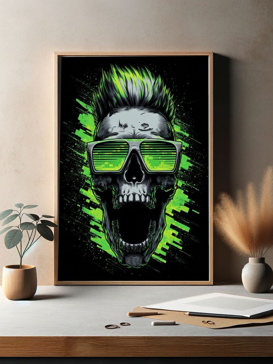 Neon Skull Street-Art Poster. — room view 2