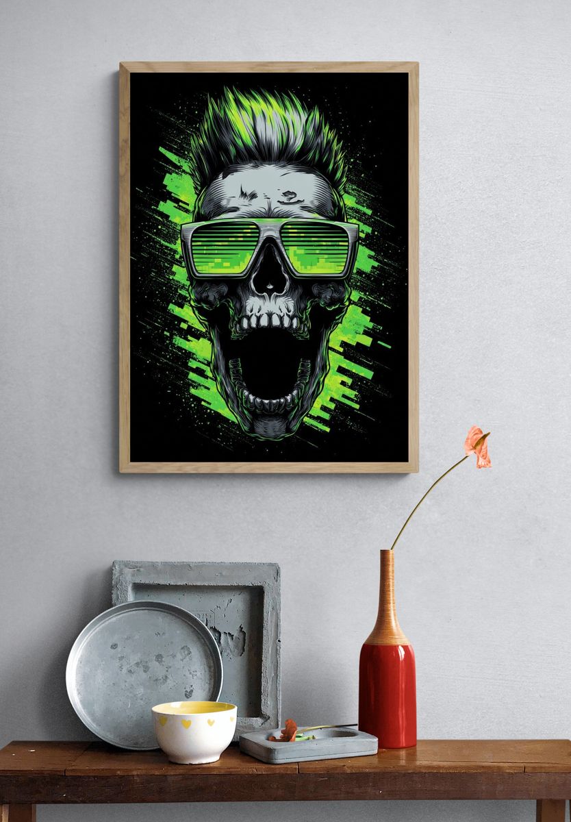 Neon Skull Street-Art Poster. — room view 3
