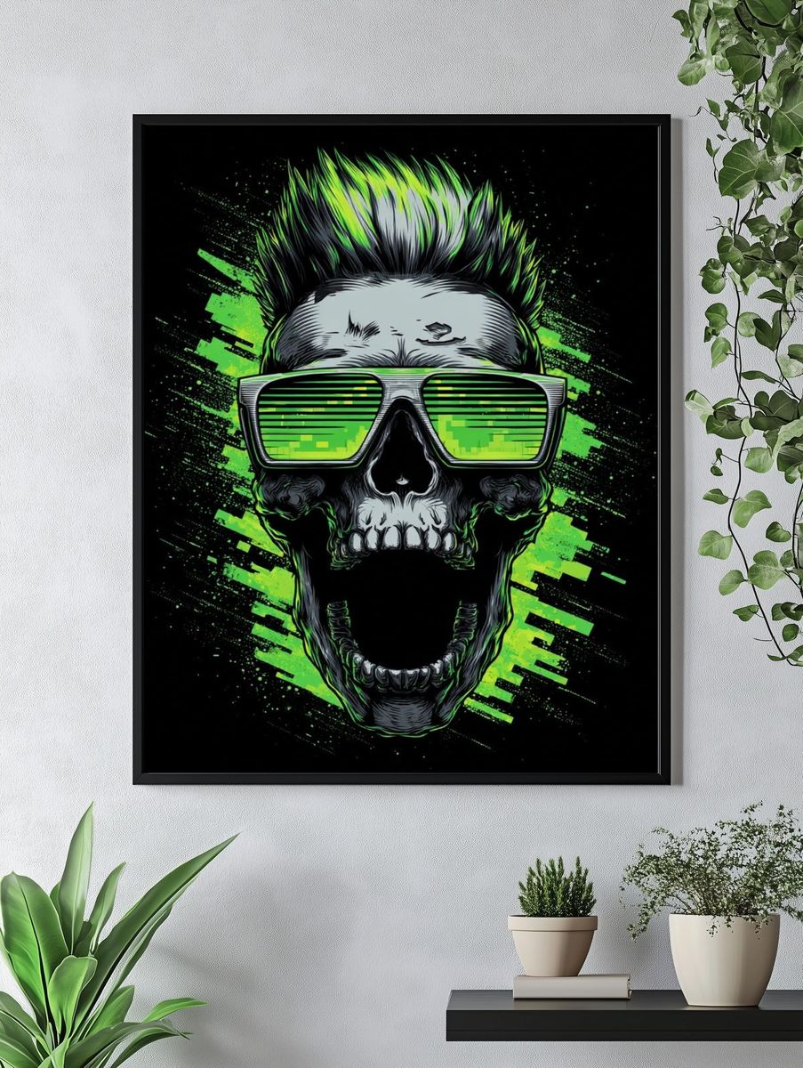 Neon Skull Street-Art Poster. — room view 4