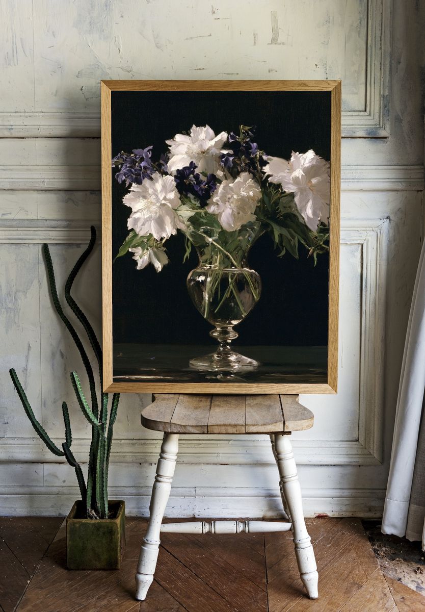 White Flowers Still Life Poster. — room view 1