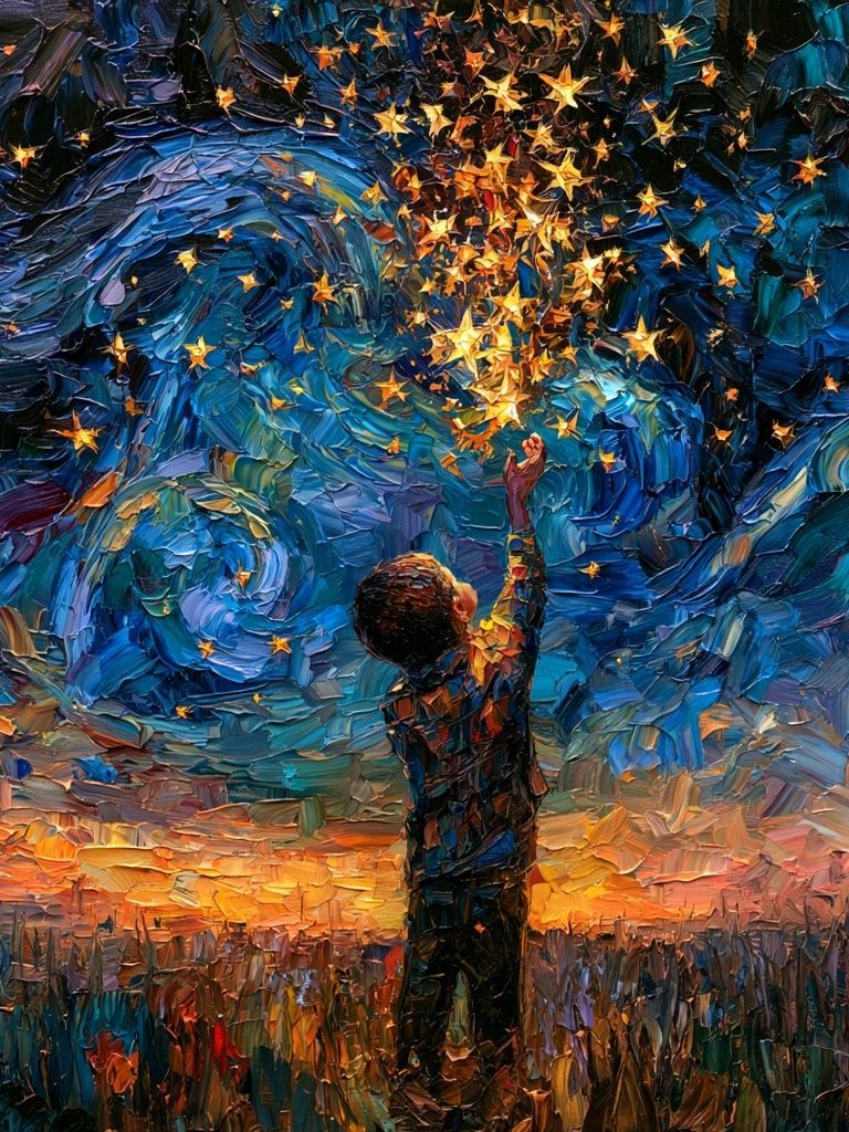 Child Reaching for Stars Fine-Art Poster. poster — fine-art art
