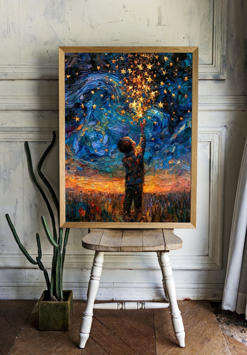 Child Reaching for Stars Fine-Art Poster. room preview