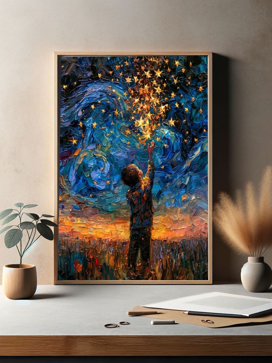 Child Reaching for Stars Fine-Art Poster. — room view 2