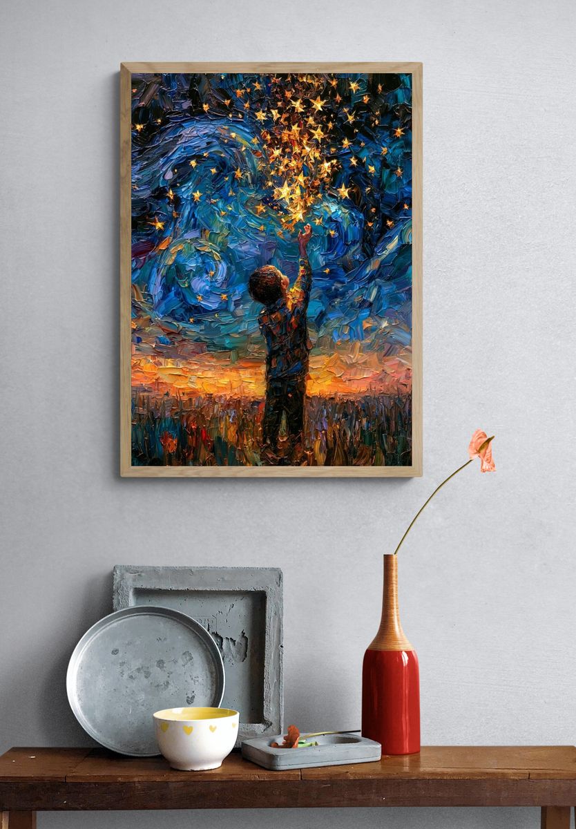 Child Reaching for Stars Fine-Art Poster. — room view 3