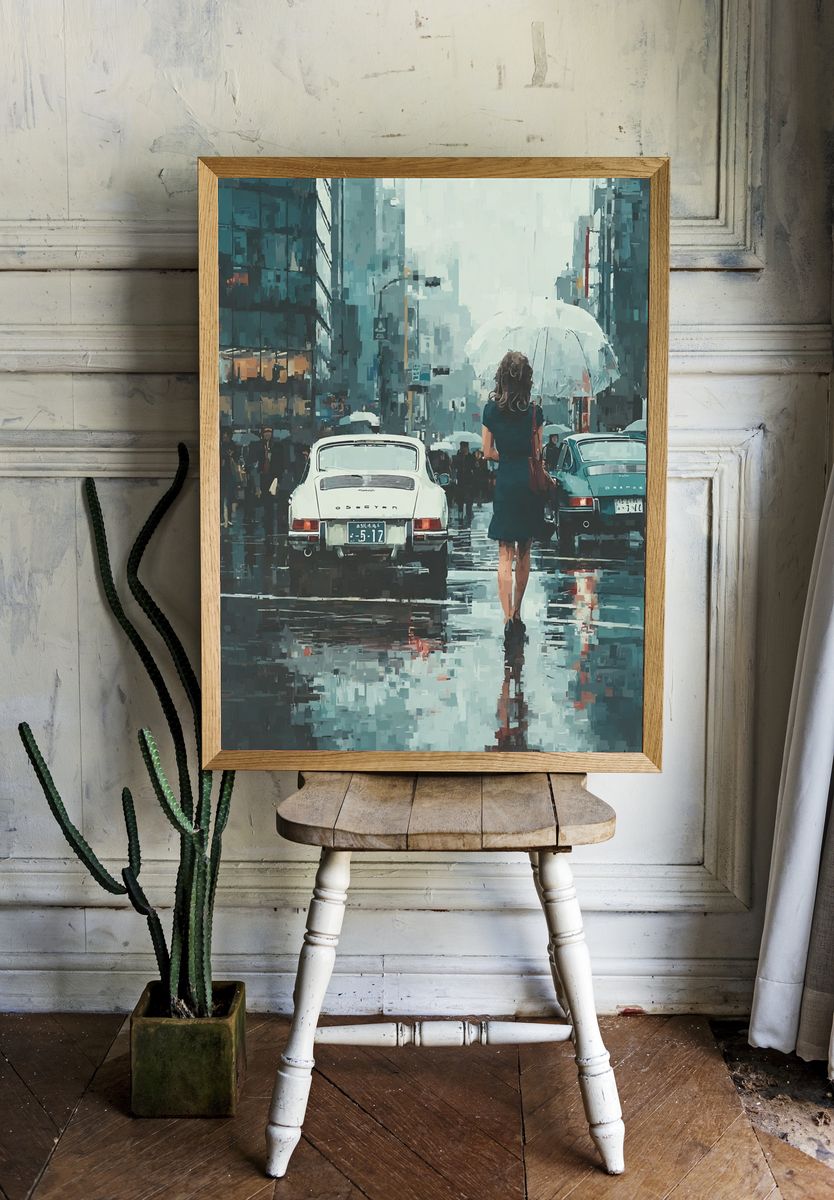 Rainy City Street — Impressionist Print. room preview