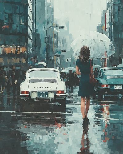 Rainy City Street — Impressionist Print. poster