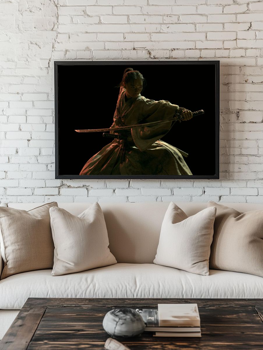 Samurai Warrior Portrait Print. room preview