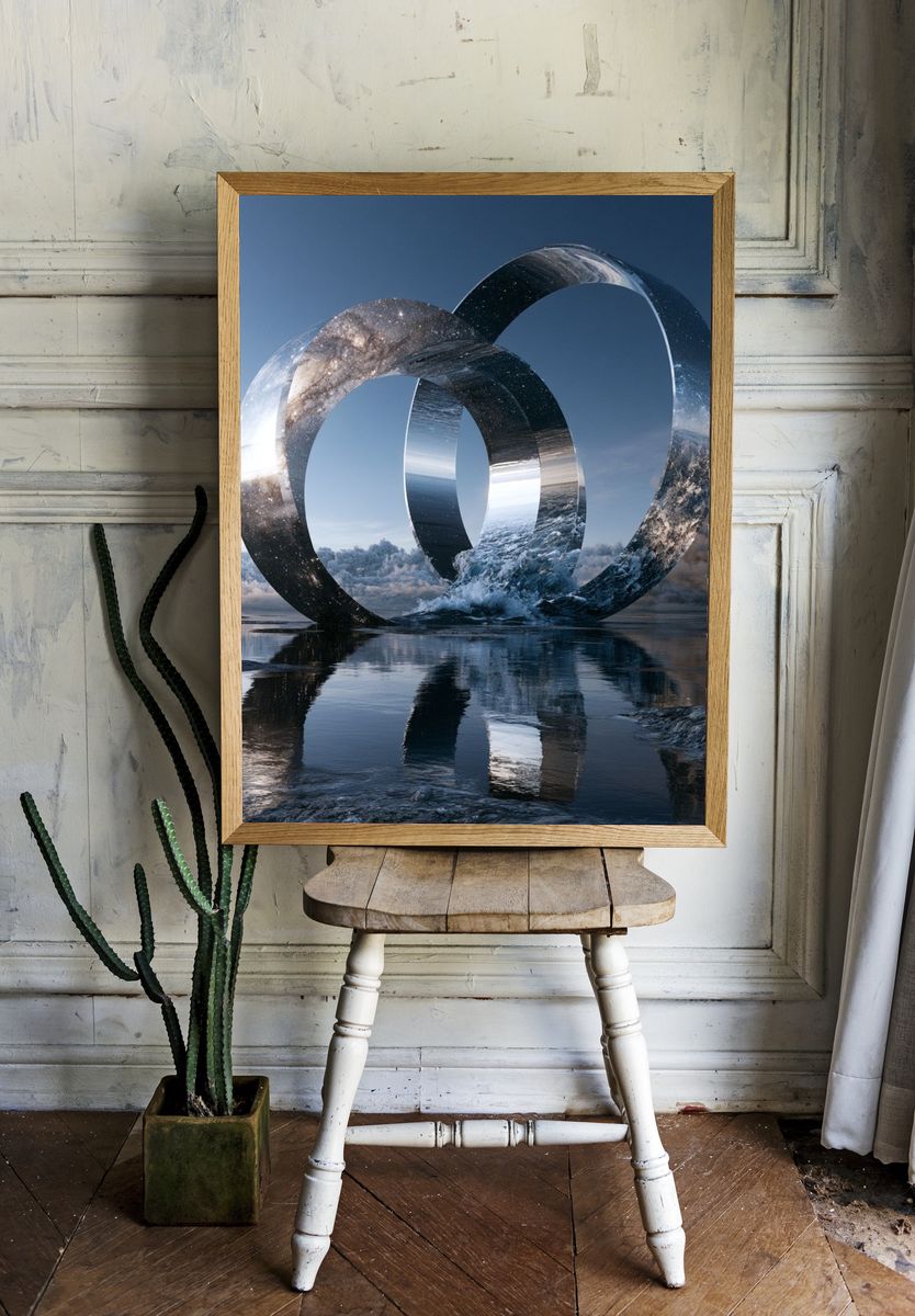 Cosmic Rings Surrealism Print. — room view 1