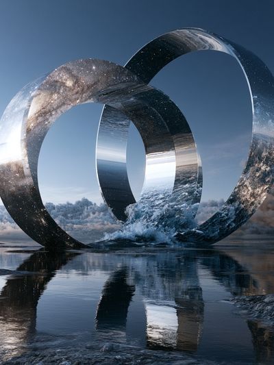 Cosmic Rings Surrealism Print. poster