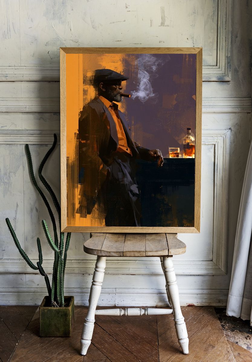 Cigar Lounge Portrait Print. room preview