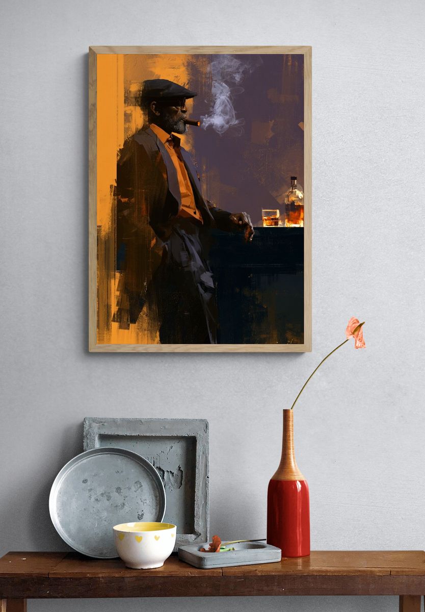 Cigar Lounge Portrait Print. — room view 3