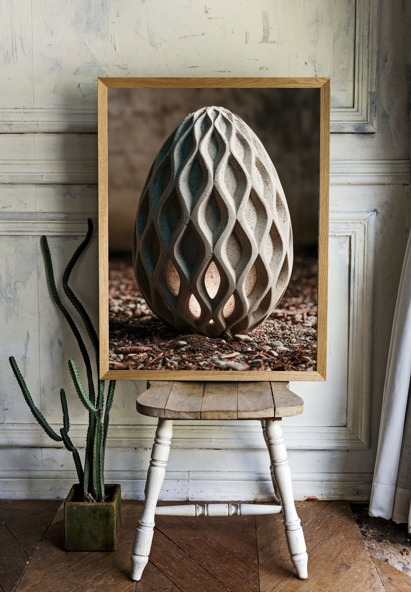 Textured Stone Egg Sculpture Print. room preview