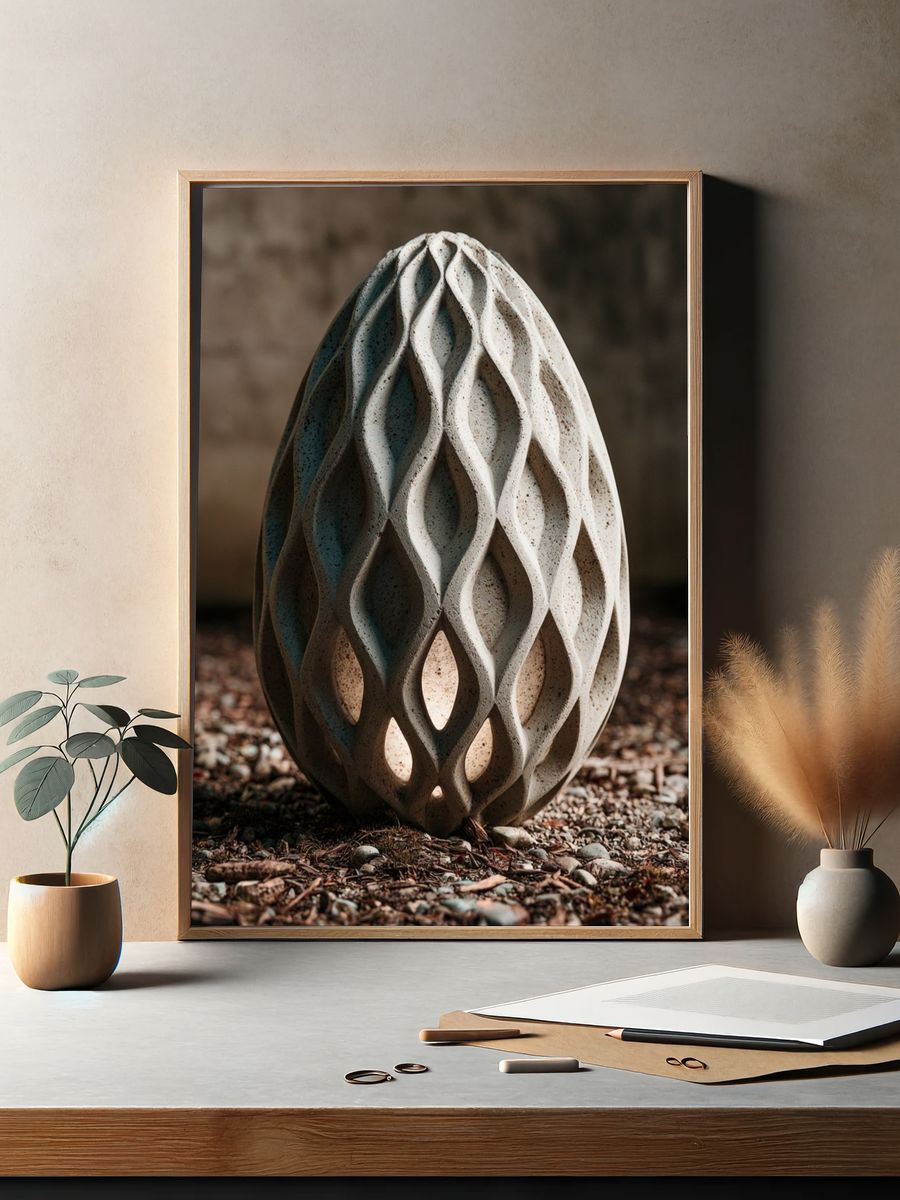 Textured Stone Egg Sculpture Print. — room view 2