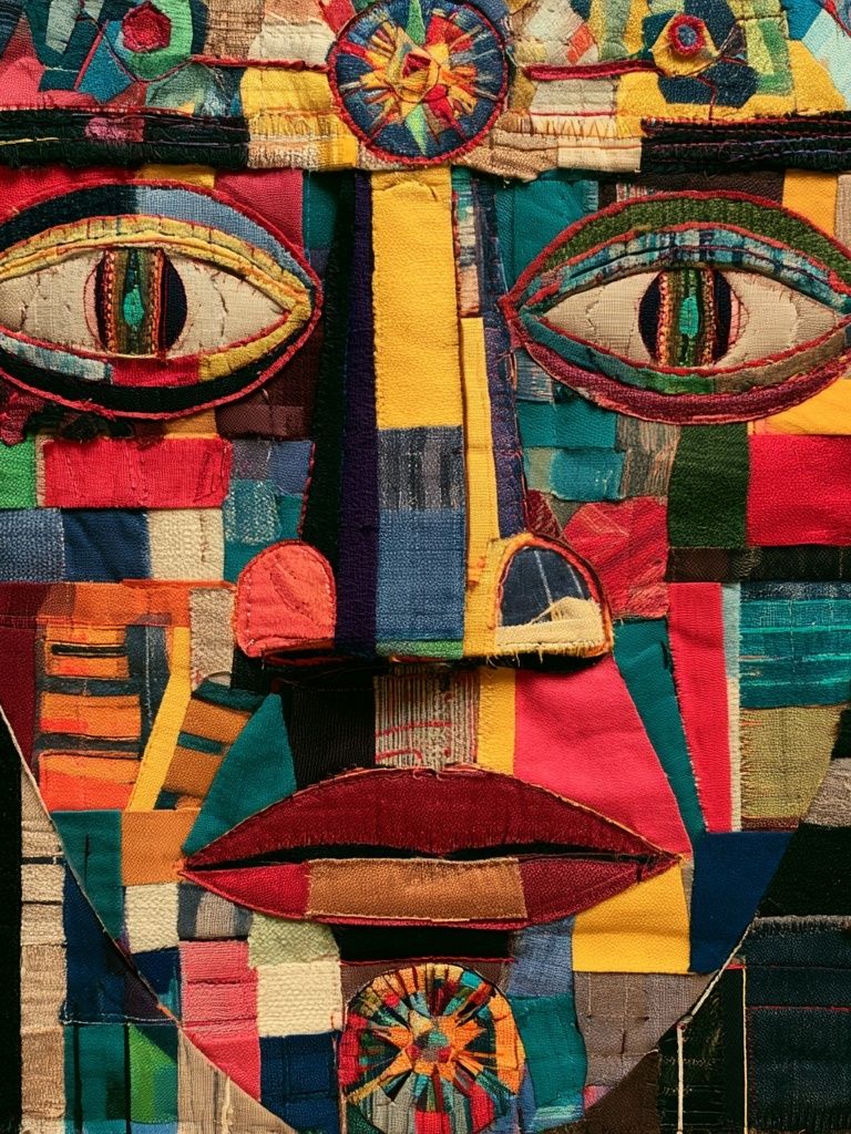 Patchwork Face Textile Poster. poster detail