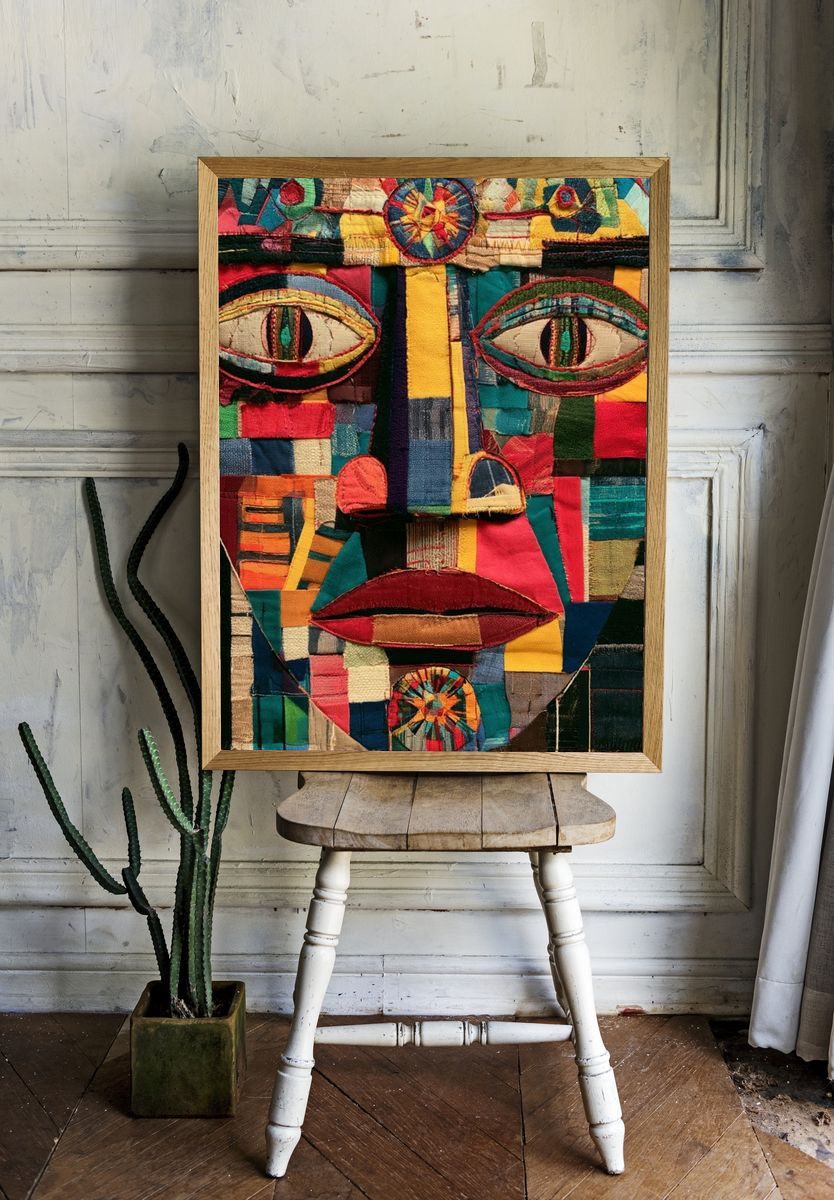 Patchwork Face Textile Poster. — room view 1