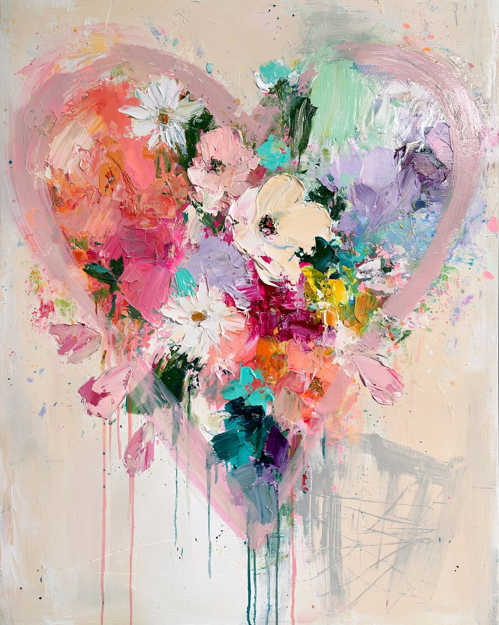 Pastel Heart Floral Abstract Poster. poster detail