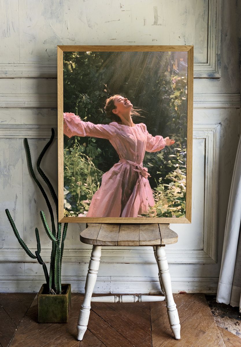 Sunlit Woman in Garden Fine-Art Poster. — room view 1