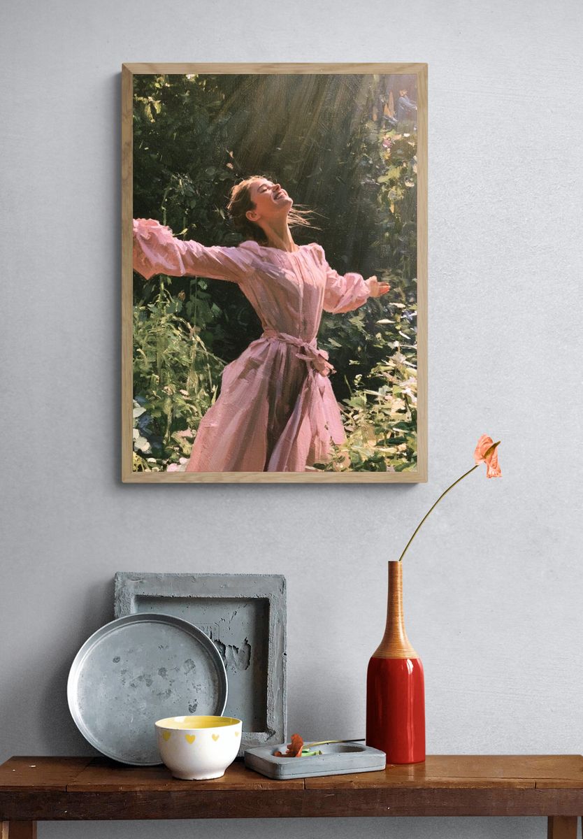 Sunlit Woman in Garden Fine-Art Poster. — room view 3
