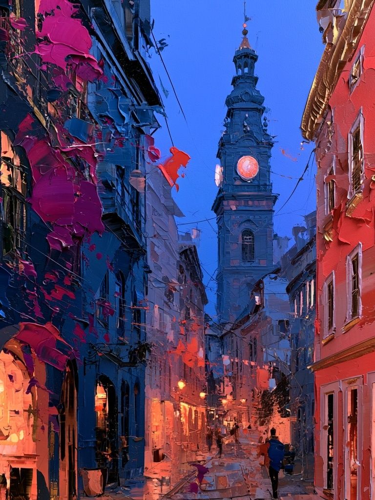 Colorful Old Town Street — Fine-Art Print. poster detail