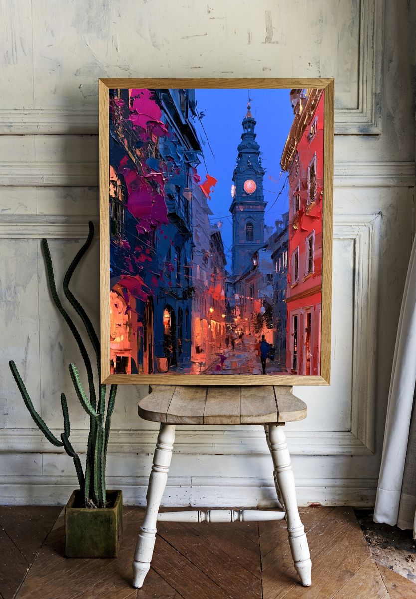 Colorful Old Town Street — Fine-Art Print. — room view 1