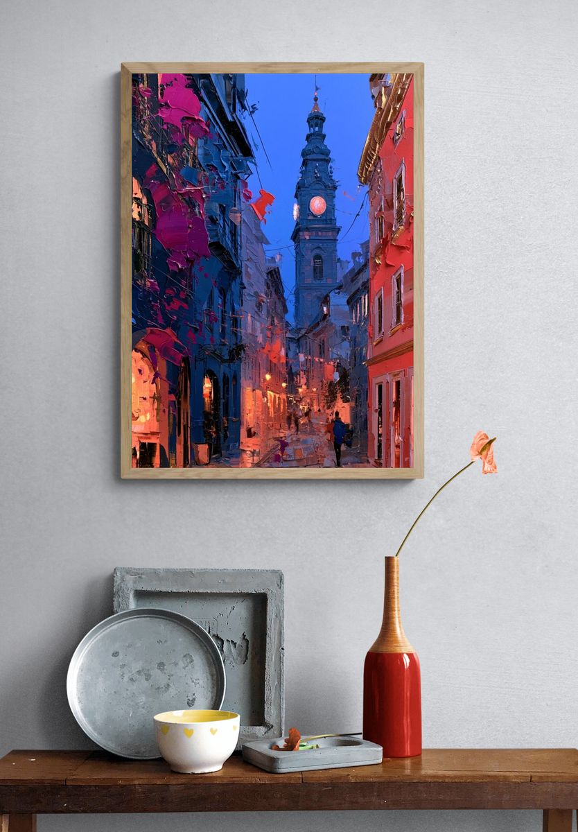 Colorful Old Town Street — Fine-Art Print. — room view 3