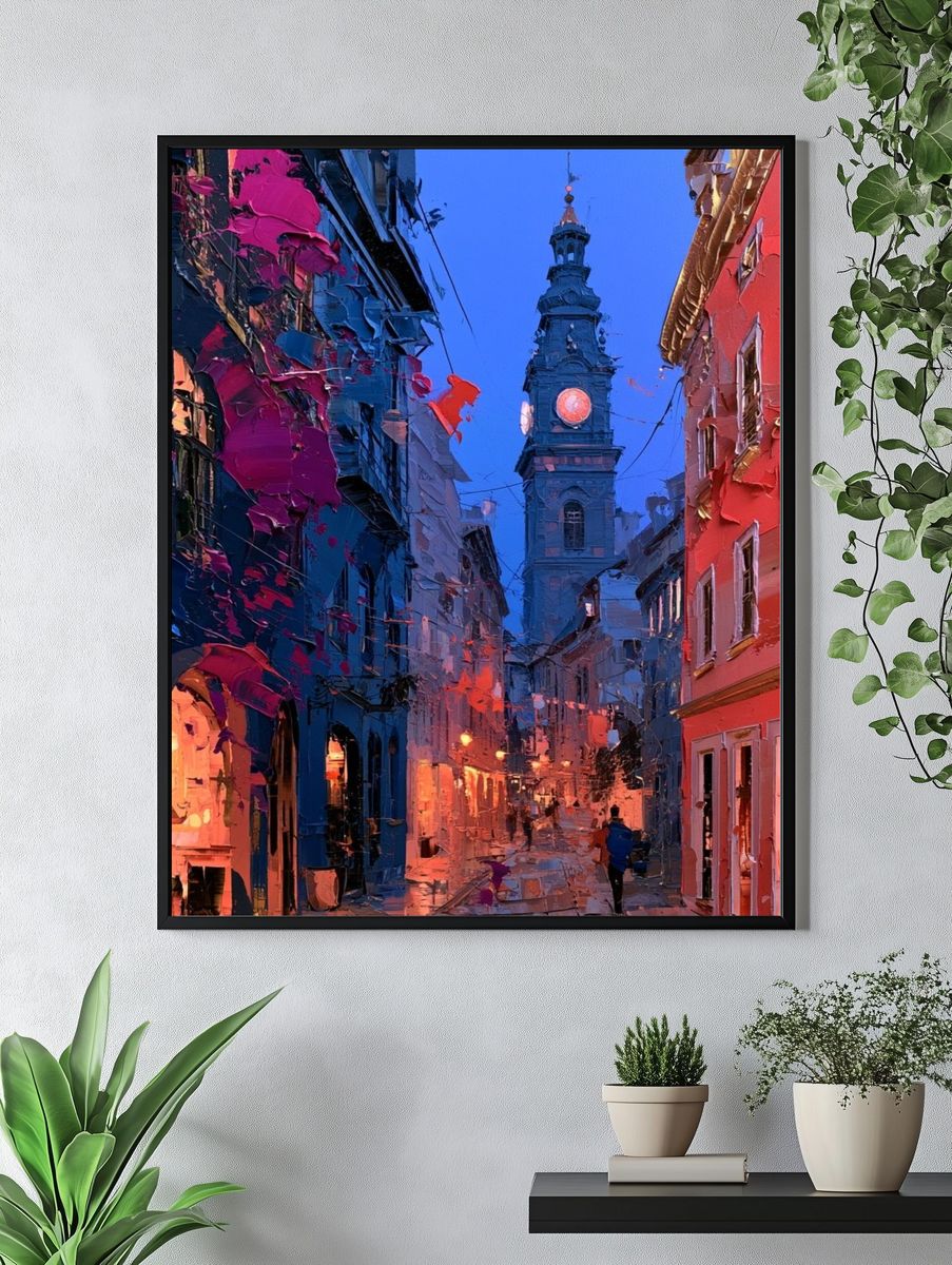 Colorful Old Town Street — Fine-Art Print. — room view 4