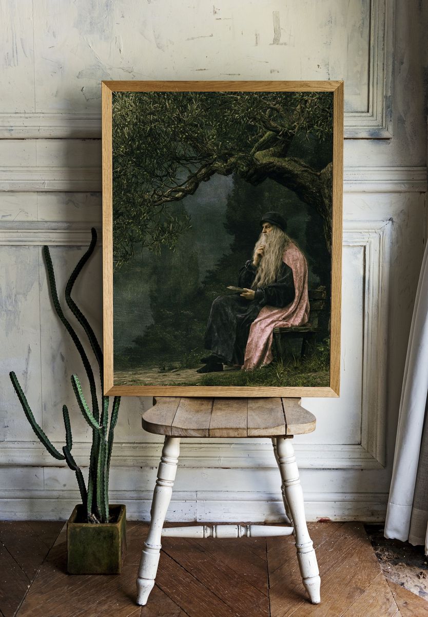 Meditative Elder in Forest Poster. — room view 1