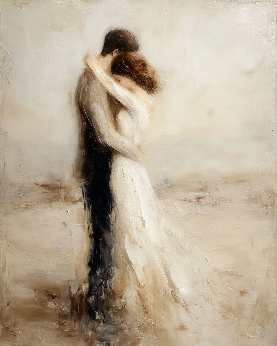 Embrace in Soft Neutral Fine-Art Poster. poster detail