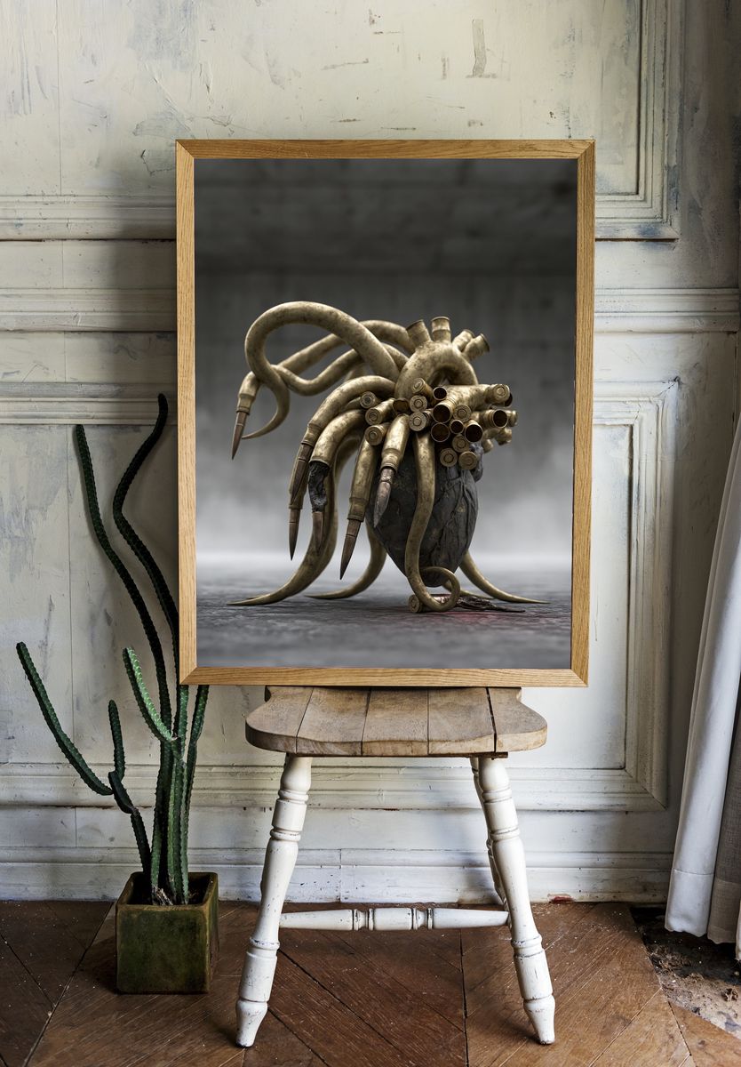 Surreal Brass Heart Print. — room view 1